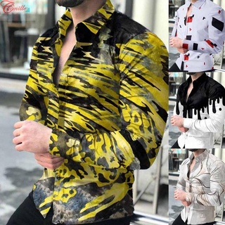 Camisas de manga larga ajustadas con botones florales casuales para hombre