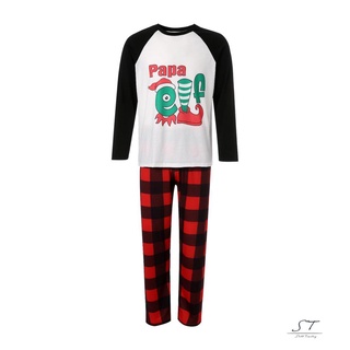 Hap-juego de pijamas de la familia de navidad, letra elfo impresión de manga larga O-cuello camiseta+pantalones con estampado de aplique