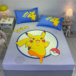 Sábanas de Pikachu, algodón individual, verano, doble, dibujos animados, 1,2 m, 1,5 camas, dormitorio para niños, juego de tres piezas (4)