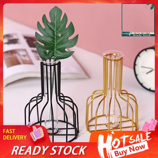 Bj jarrón de flores secas de hierro de vidrio geométrico para decoración de mesa/sala de estar