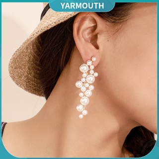 Yar aretes largos con incrustaciones de perlas de imitación para mujer joyería de fiesta