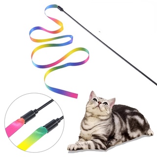 lindo divertido colorido barra de cinta gato teaser varita/gato interactivo palo juguetes para mascotas juguetes para gatos interactivo palo gato suministros