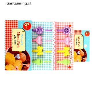 tiantaiming 8Pcs Mini Niños Pinkycolor Tenedor De Frutas De Dibujos Animados Snack Pastel Postre Comida Palillo De Dientes [CL]