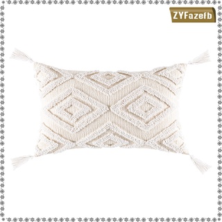 Boho Throw Pillow Covers Woven Tufted Decorative Pillowcases Tassels Couch