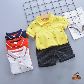 ruiaike conjunto de ropa infantil casual de algodón con dibujo+pantalones cortos estiped para bebés/niños