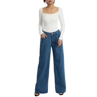 ❂Ej.✤Mujeres Hip Hop pantalones de mezclilla, Casual cintura alta relajado ajuste lavado ancho pierna Jeans Streetwear
