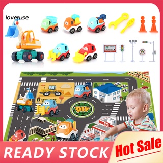 lo_ vehículos de construcción camión juguetes conjunto de juegos educativos mini excavadora ingeniero coches con alfombrilla de juego para niños pequeños