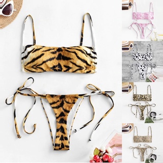 Mujeres Leopardo Impresión De Cintura Alta Dos Piezas Bikini Trajes De Baño Traje Ropa De Playa