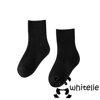 We-kids calcetines de algodón, Unisex de Color sólido medio calcetines acanalados para otoño invierno, 0-8 años (5)