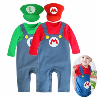super mario brothers baby traje, 0-2y, animación infantil traje de rastreo, sombrero, regalo