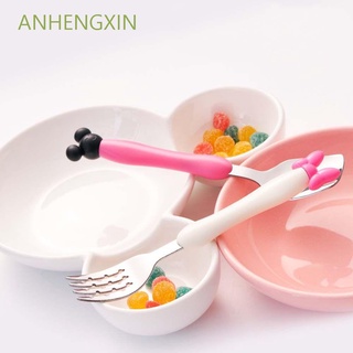 Anhengxin vajilla Set niños acero inoxidable utensilios de los niños portátil tenedor creativo cuchara de dibujos animados estudiante alimentación de alimentos/Multicolor