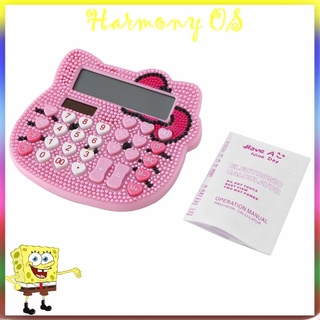 1pcs diamantes de imitación diamante Hello Kitty Mini Calculadora plástico moda energía Solar Calculadora estudiante oficina papelería [E.] (1)