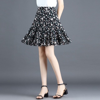Falda de gasa estampada con cintura elástica Falda corta floral Falda de una línea de cintura alta Falda corta de baile