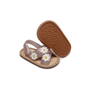 ❃Ec✨Zapatos planos antideslizantes para niñas, diseño Floral, sandalias de suela suave, blanco/ dorado/rosa (3)