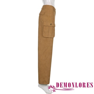 Demq-pantalones de pana de pierna ancha para mujer, Color sólido, sueltos, con bolsillos de solapa (6)