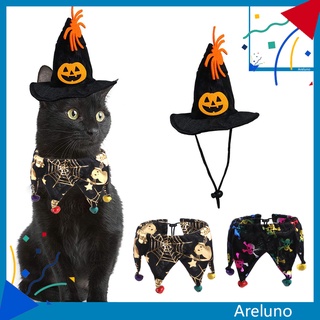 areluno.cl pet bib gorra conjunto de impresión campana decoración cosplay prop fieltro tela gato bruja sombrero pañuelo para halloween (1)