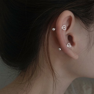 1 Pcs100% Sterling S925 Silver Earrings Heart Round bead Ear Stick Stud Earrings Anti Allergy