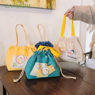KATERINE Girls Lunch Bag Cute Lunch Box Organizer Canvas Handbag Portable Picnic Japanese Camping Beam Mouth Tote Bag Insulation Bag Drawstring bag/Multicolor