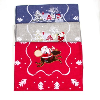 Whispers-Navidad mantel Santa Claus bordado camino de mesa fiesta hogar comedor decoración de mesa