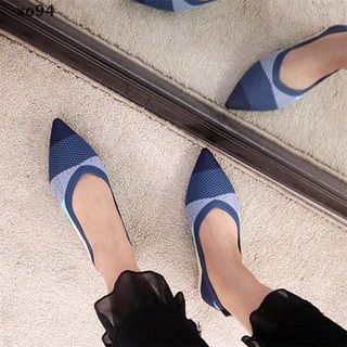 xo94 mujer estiramiento de punto mezclado color transpirable zapatos breve slip-on señoras pisos mocasines. (6)
