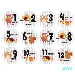 JEEP Baby pegatinas mensuales, bebé primer año mes edad crecimiento hitos animales pegatinas Unisex, 1 a 12 meses