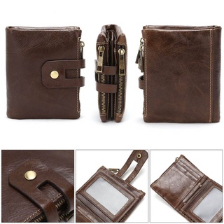 SKELETON Men RFID Blocking Wallet Vintage Leather Short Purse Bifold with Coin Change Pocket Large Capacity (9)