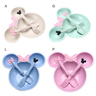 MYBABY 3 piezas de tenedor de dibujos animados de Minnie, cuchara, divisor de tazón, plato lindo (4)