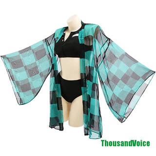 [ThousandVoice] Tanjirou traje de baño dividido traje de baño con aros de mariposa impreso capa de hilo