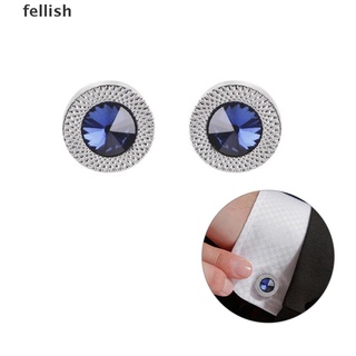 [Fellish] Fashion Women Blue White Cufflinks Crystal Cuff Links Shirt Button Charm Jewelry 436CL