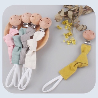 MUT Baby Teether Wooden Clip Cotton Linen Ribbon Pacifier Chain Dummy Nipple Soother Holder Leash Strap for Infants Newborn (6)