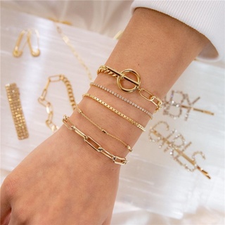 5pcs/Set Bohemian Bracelet Gold Multi-layer Chain Bracelets Simple Gold Jewelry Beach Bracelet for Women (1)