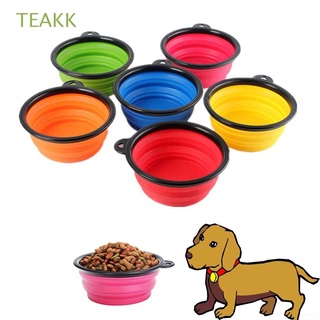 teakk alta calidad pet bowl mascotas suministros cachorro alimentador de agua comida plato portátil hogar al aire libre silicona plegable viaje alimentación perro gato/multicolor