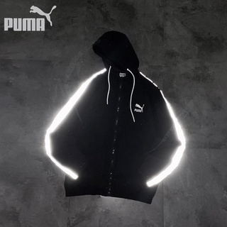 puma 100% original chaqueta con capucha de los hombres y las mujeres lado reflectante chaqueta de rayas logotipo impreso chaqueta