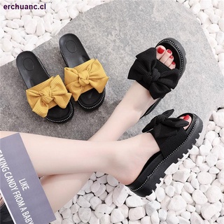 zapatillas de suela gruesa mujer verano 2021 nueva versión coreana de todo-partido desgaste exterior antideslizante bowknot esponja pastel red rojo moda sandalias