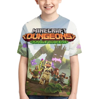 Minecraft Dungeons Kid camiseta de manga corta nueva impresión Digital 3D moda ropa infantil Casual suelta Tops