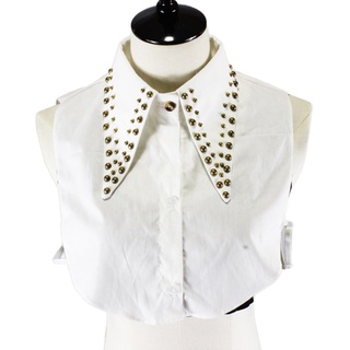 punk bronce remaches tachonado blanco media camisa decorativa larga solapa falso collar