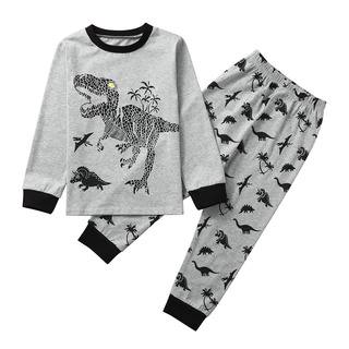 babyya bebé niño niños de dibujos animados dinosaurio camiseta tops+pantalones pijamas ropa de dormir trajes conjunto (1)
