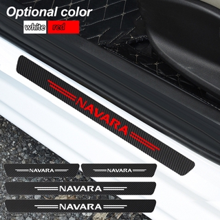 4pcs coche estilo impermeable fibra de carbono Scuff puerta alféizar pegatina protectora para Nissan Navara d40 d22 d23 np300 accesorios