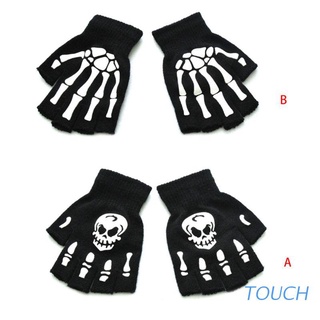 Guantes de Esqueleto de calavera para niños niños niños Halloween guantes de medio Dedo sin Dedos brillo en la oscuridad invierno luminoso