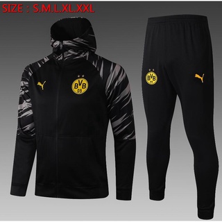 2021 2022 dortmund amarillo negro con capucha chaqueta conjunto chaqueta de fútbol +pantalones (3)