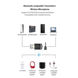 Para PS5/para PS4/PC Bluetooth compatible transmisor de Audio PC Bluetooth compatible con adaptador de auriculares inalámbricos receptor con micrófono (6)
