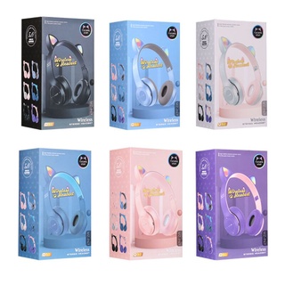 p47 audífonos luminosos con oreja de gato de dibujos animados/audífonos estéreo bluetooth