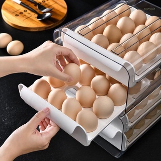 Doble capa 32 rejilla refrigerador huevo titular caja de almacenamiento ahorro de alimentos bandeja de espacio