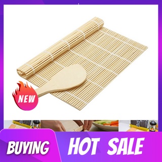 shanhaoma 2Pcs Bamboo Japanese Sushi Rolling Mat Rice Paddle Maker Tool Kitchen DIY Kit