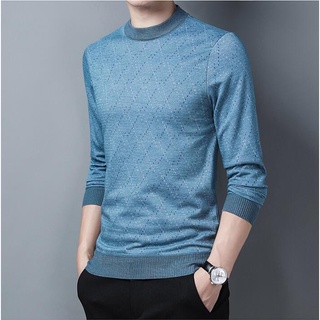 Spring Autumn New Style Men's Round Neck Long Sleeve T-Shirt Business Leisure Thin Style Turnover Knitwear Tops