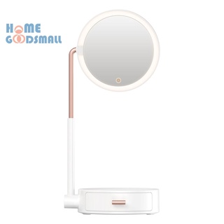 (Homegoodsmall) Espejo de maquillaje de luz LED con almacenamiento ajustable atenuador de mesa espejo cosmético (1)