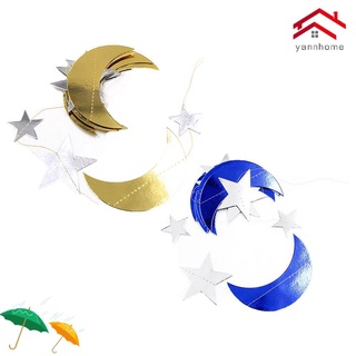 Yann Diy Bunting luna estrellas colgantes oro plata egipcia Festival Eid optimizado decoración ramadán bandera
