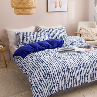 Juego de ropa de cama a rayas de Color azul, funda de edredón para cama individual, Queen, King Size, con funda de almohada, sábana impresa (5)