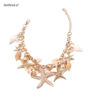 los sea shell starfish faux pearl collar babero declaración gruesa pulseras para mujer
