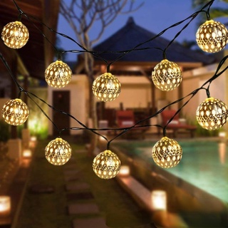 Cadena Solar al aire libre de luces M 50 LED cadena de luces impermeable IP65 8 modos Ideal decoración para jardín balcón fiesta boda navidad YKT (3)